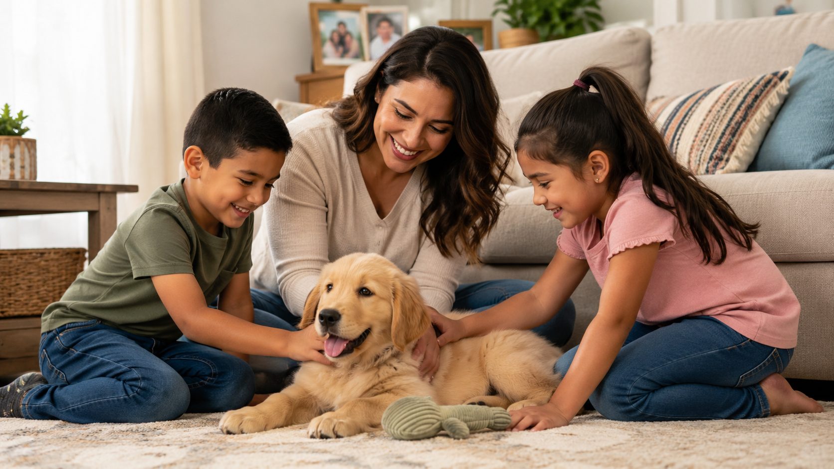 Familia feliz con su cachorro en Pittsburgh